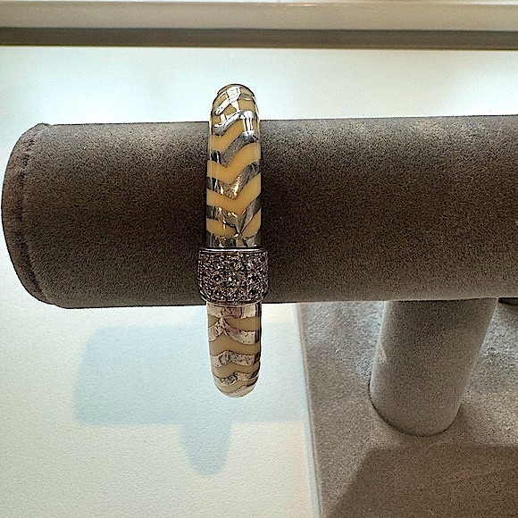 Vintage Angelique De Paris Mata Hari Cream and Sterling Bangle Bracelet. EUC - Picture 2 of 6